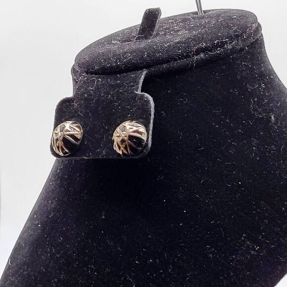 Vintage Jewelry - Vintage 80s Abstract Modernist Silver and Black Stud Earrings